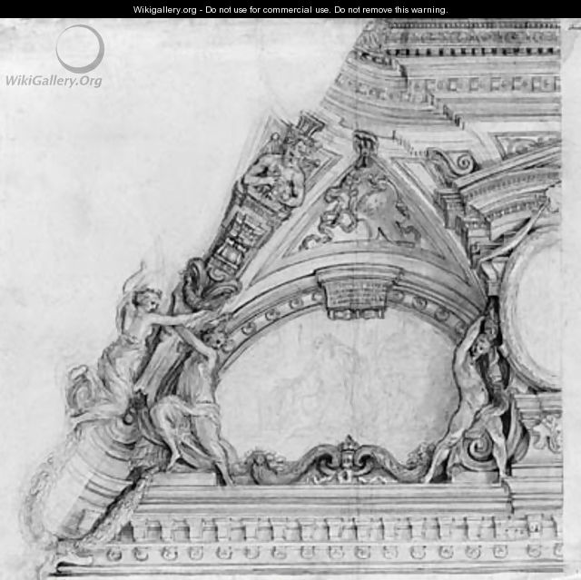Figures supporting an arch A study for a ceiling - (after) Cortona, Pietro da (Berrettini)