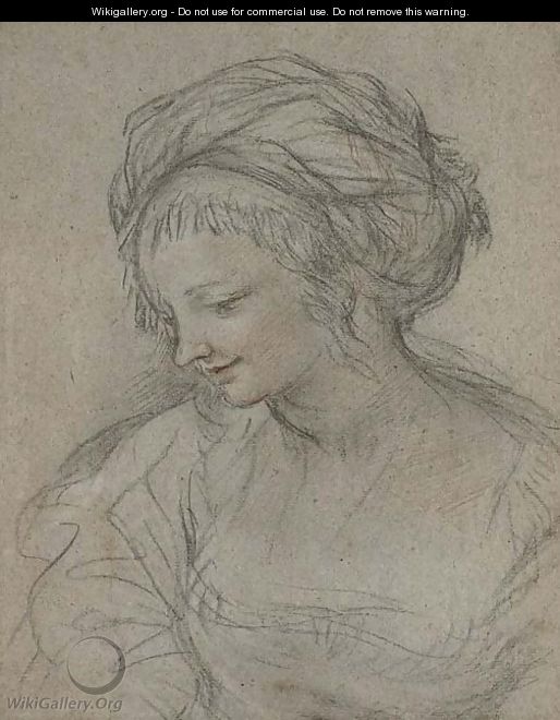 A young woman wearing a turban, bust-length, in profile to the left - (after) Cortona, Pietro da (Berrettini)