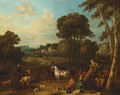 A hunting party at rest in a landscape - (after) Pieter Van Bloemen