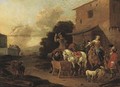 A village inn with a hunting party halting to water horses - (after) Pieter Van Bloemen