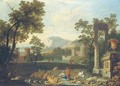 An Italianate landscape with shepherds by classical ruins - (after) Pieter Rysbrack
