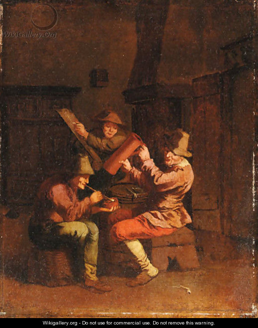 Peasants smoking and drinking in an Interior - (after) Pieter Jansz. Quast