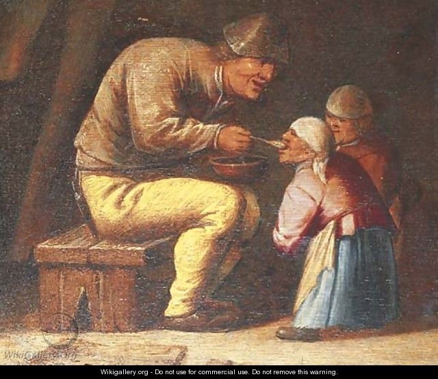 A Peasant feeding two children in an interior - (after) Pieter Jansz. Quast