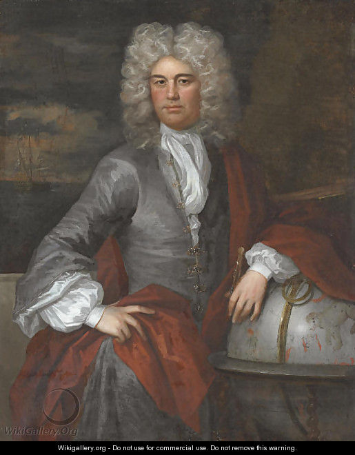 Portrait of an Admiral, three-quarter-length, in a blue coat with a red mantle - (after) Dahl, Michael