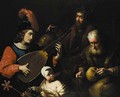 A young man playing a theorbo-lute - (after) Nicolas Tournier