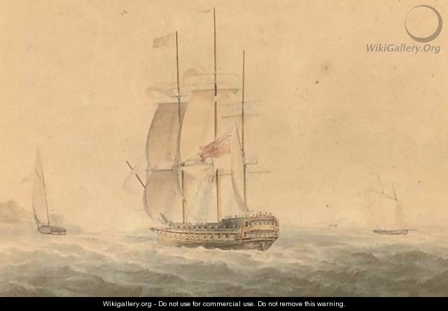 A frigate reefed down in heavy weather - (after) Nicholas Pocock