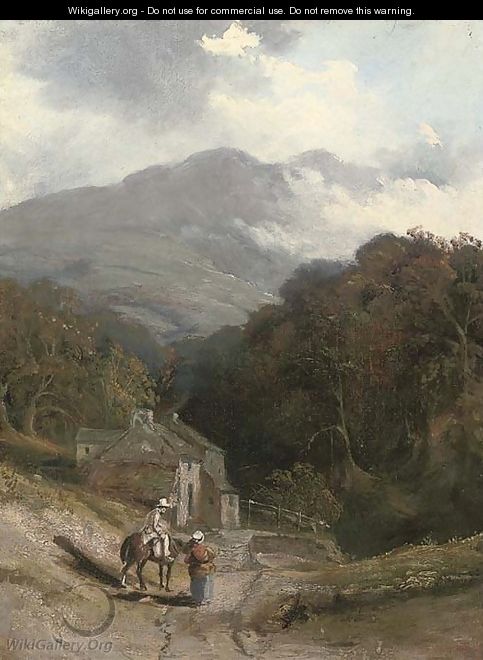 Figures before a cottage on a hillside - (after) Patrick Nasmyth