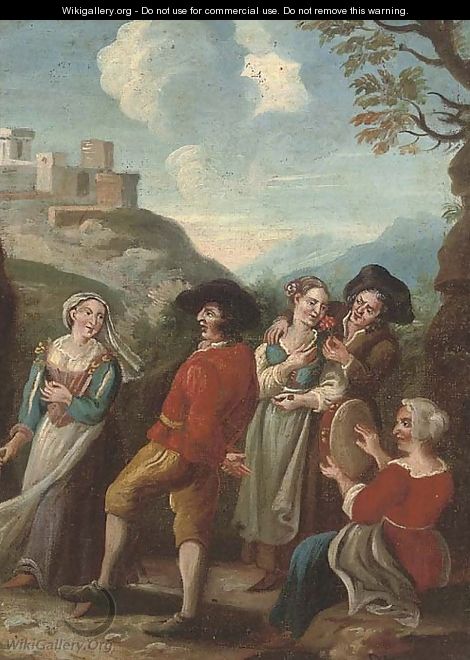 Company dancing and courting in a landscape - (after) Paolo Monaldi