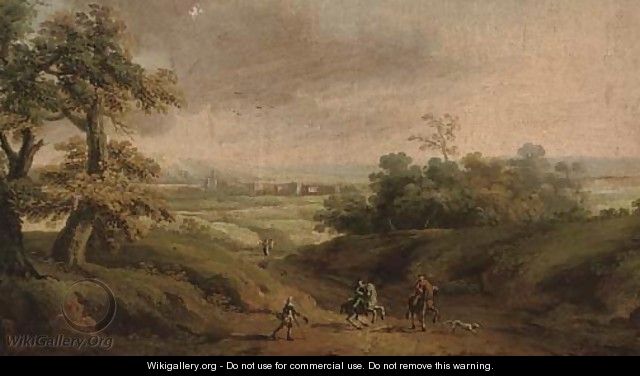 An extensive landscape with horsemen and a beggar in the foreground - (after) Peter Tillemans
