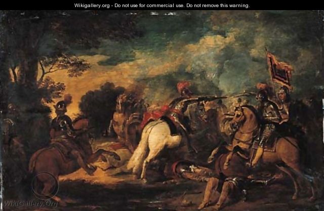 A cavalry skirmish- a sketch - (after) Pieter Snayers