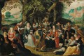 Elegant company feasting in a forest, a clearing beyond - (after) Louis De Caullery