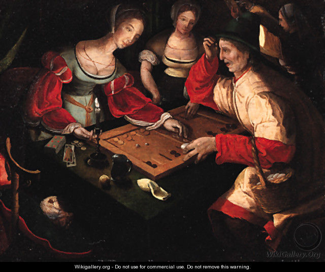 Figures playing backgammon in an interior - (after) Lucas Van Leyden