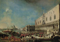 The Grand Canal, Venice, with the reception of the French ambassador into the Ducal Palace - (after) Luca Carlevarijs