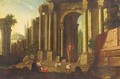 A capriccio of classical ruins with a shepherd and other figures - (after) Marco Ricci