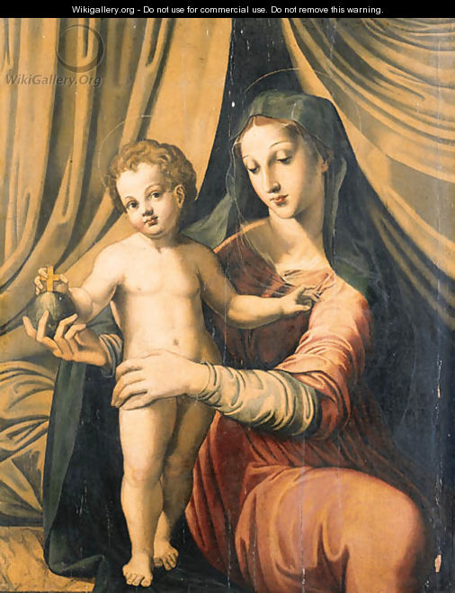 The Madonna and Child before a Curtain - (after) Marco Pino