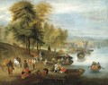 A river estuary with peasants loading barges - (after) Mattijs Schoevaerdts