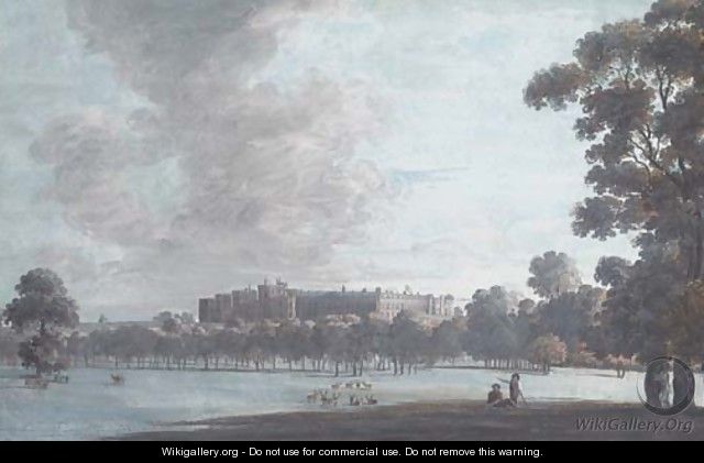A castle, possibly Windsor, seen from the deer park - (after) John Laporte