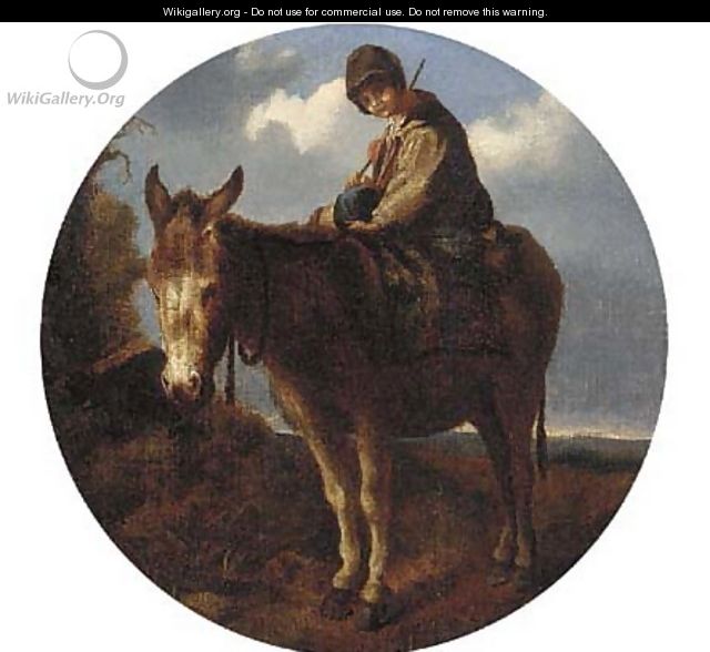 A young boy on a donkey - (after) John Joseph Barker Of Bath