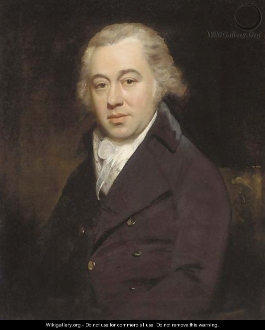 Portrait of a gentleman, half-length, in a black coat and white stock - (after) Hoppner, John
