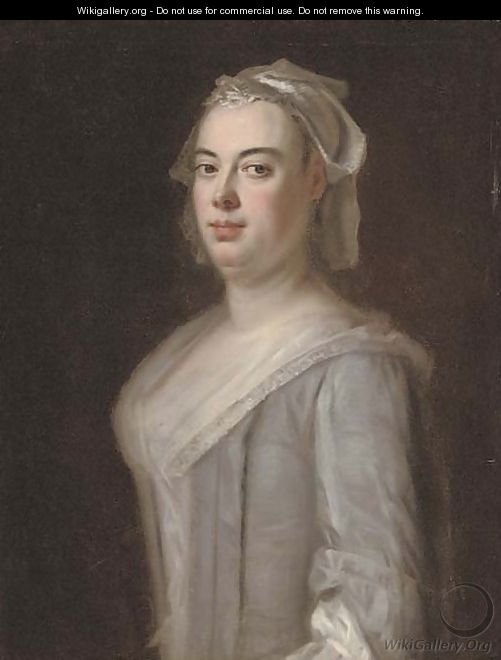 Portrait of a lady, half-length, in a grey dress with a white cap - (after) Richardson. Jonathan