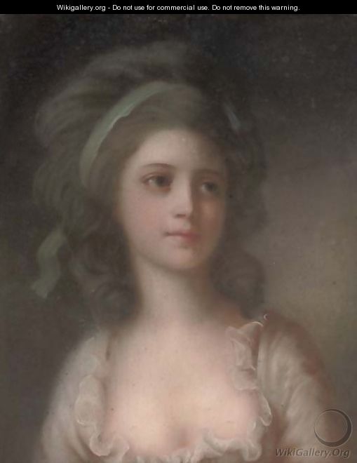 Portrait of a young lady, bust-length, with a blue ribbon in her hair - (after) Russell, John