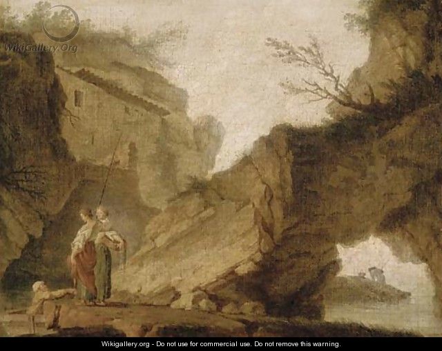 Figures in a rocky landscape - (after) Claude-Joseph Vernet
