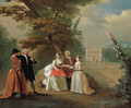 Elegant company in the grounds of a country villa - (after) Joseph Francis Nollekens