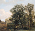 Drivers watering cattle near a castle, a falconer nearby - (after) Joris Van Der Haagen Or Hagen