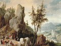 An extensive mountainous landscape with travellers on a path - Joos Or Josse De, The Younger Momper