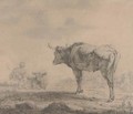 A bull looking over a resting drover - (after) Karel Dujardin