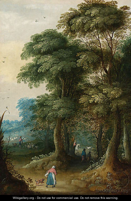 A wooded landscape with a traveller on a horse; and Peasants in a wooded landscape - (after) Jasper Van Der Laanen