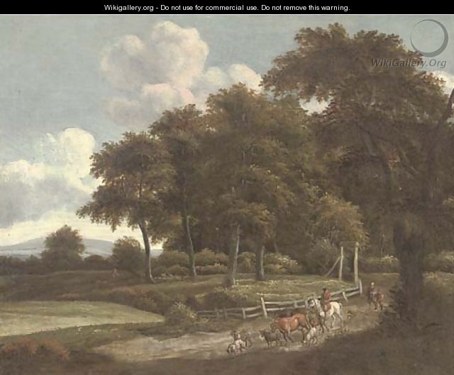 A wooded landscape with a drover and cattle on a track - (after) Jan Wynants