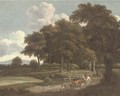A wooded landscape with a drover and cattle on a track - (after) Jan Wynants