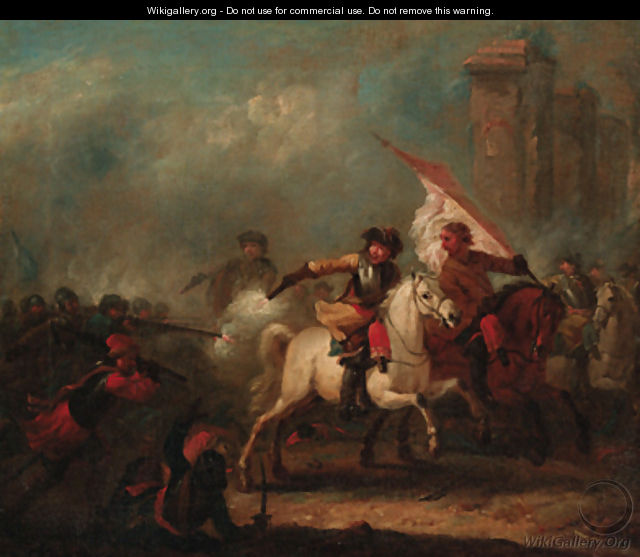A cavalry skirmish - (after) Jan Van Hutchenburg