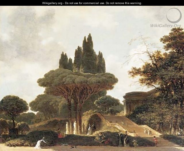 A park landscape with elegant figures promenading - (after) Fragonard, Jean-Honore