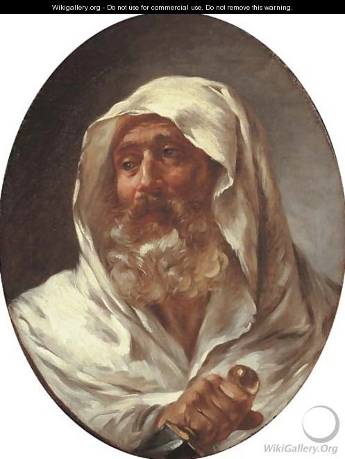 Head of a bearded man in a white cloak holding a dagger - (after) Fragonard, Jean-Honore