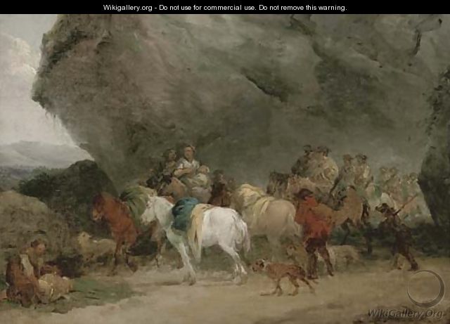 Cavalry men approaching gypsies by a grotto - (after) Fragonard, Jean-Honore
