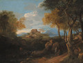 An extensive wooded landscape with figures on a path, a borgo beyond - (after) Jean-Francois Millet