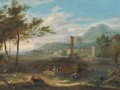 An Italianate landscape with classical ruins and figures in the foreground - (after) Jean-Francois Millet