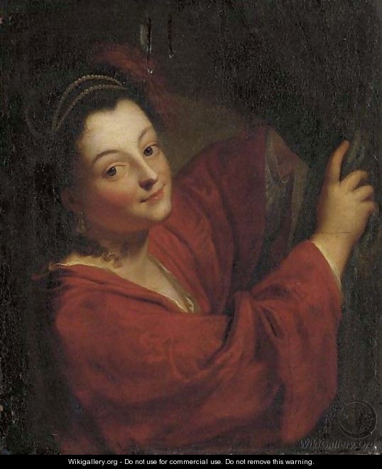A young lady at a curtain - (after) Jean-Baptiste Santerre