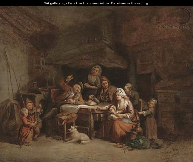 A family around a kitchen table - (after) Greuze, Jean Baptiste