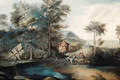 Figures by a Lake in a wooded Landscape - (after) Johann Christian Brand