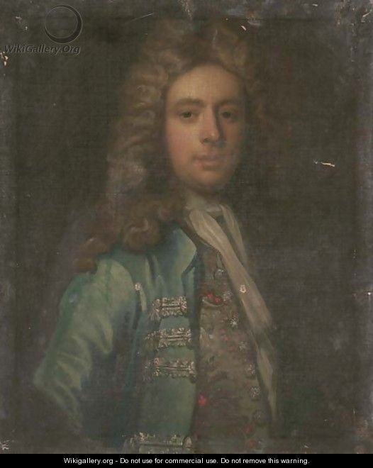 Portrait of a gentleman, bust-length, in a blue coat and embroidered waistcoat - (attr.to) Closterman, Johann