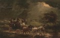 A stage coach and four on a stormy night, a country house beyond - (after) John Charles Maggs