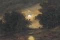 A moonlit wooded landscape - (after) John Burney Crome