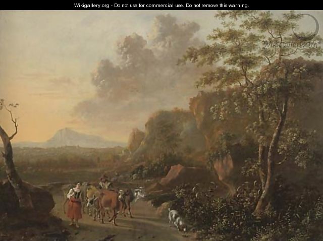 An Italianate mountainous landscape with herdsmen on a path - (after) Jan Both