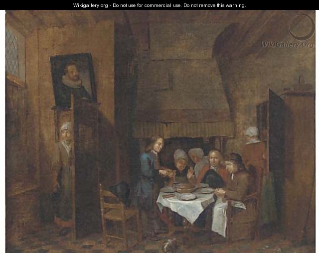 A dining room interior with a group eating - (after) Jan Baptist Lambrechts