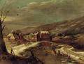 A winter landscape with a village by a river - (after) Jan Abrahamsz. Beerstraten