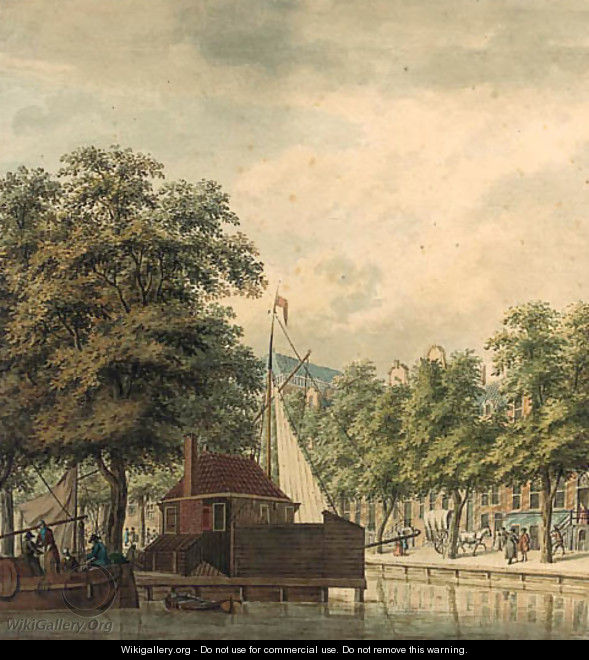 A view of a canal in a town (Amsterdam ) - (after) Jan De Beijer
