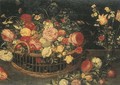 Roses, carnations and other flowers in a basket - (after) Jan, The Younger Brueghel